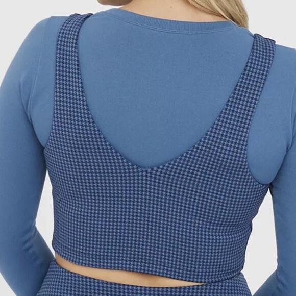 Aerie OFFLINE Mini Houndstooth V-Neck LonglineNavy Sports Bra Size M - Picture 3 of 6